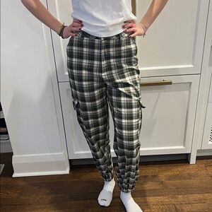 Women’s Cargo Pants in Black and White Plaid